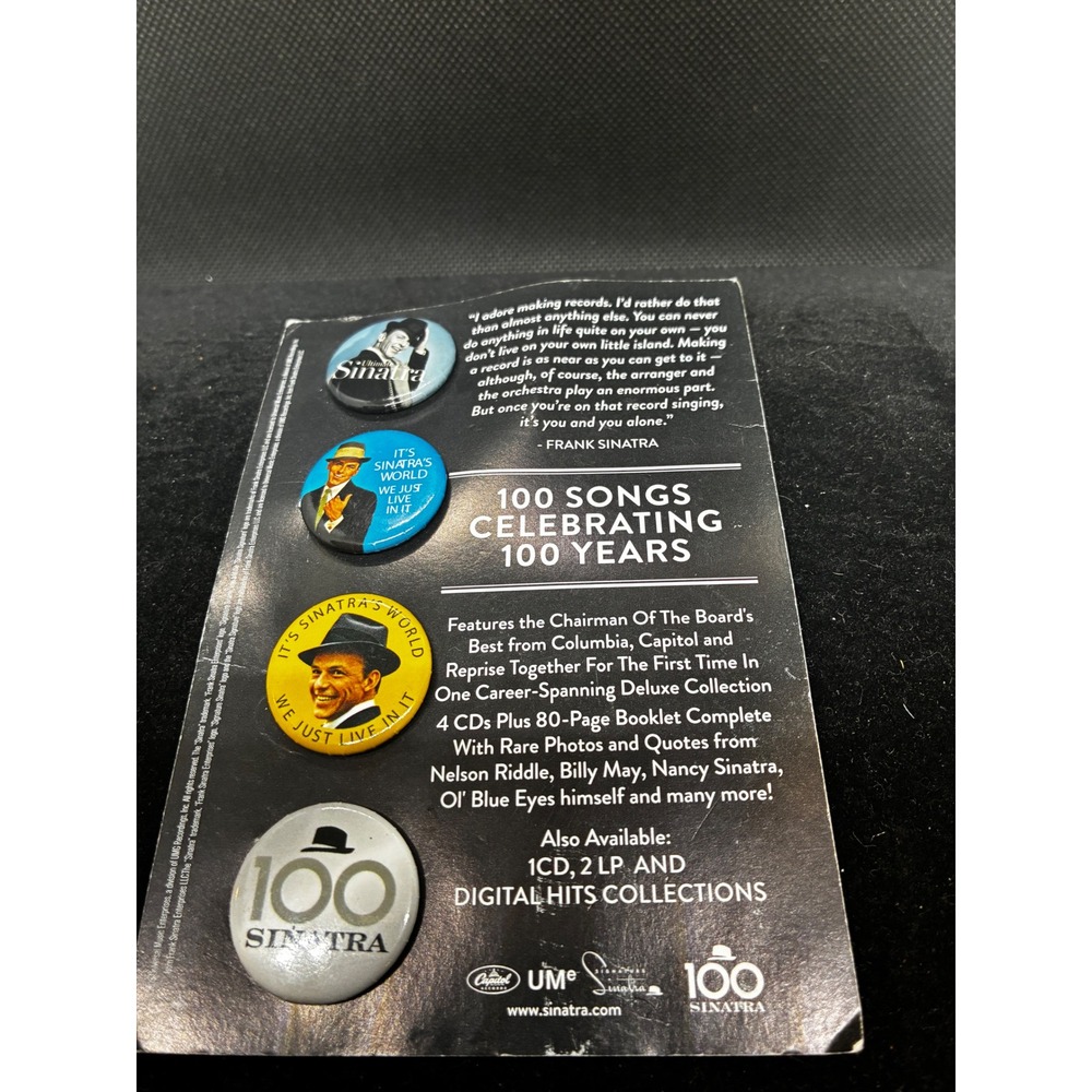 Frank Sinatra Ultimate Sinatra 100 Years 100 Songs Promo 4 Pin Button Set Card